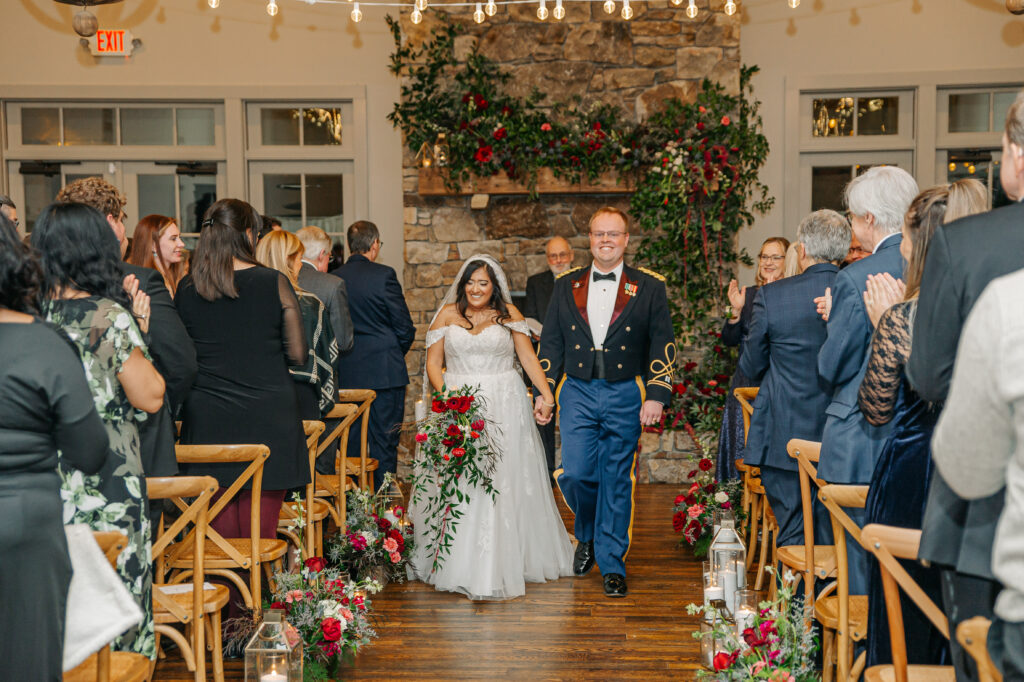 Garden-inspired ceremony aisle flowers with layered candlelight and lanterns in Crozet Virginia