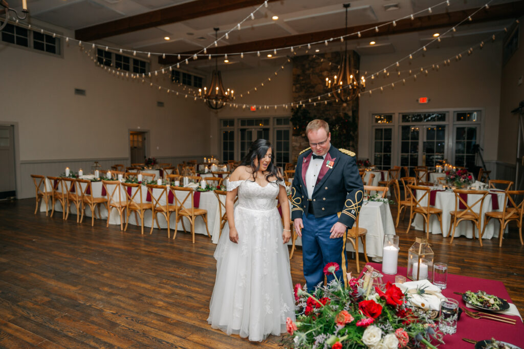 Colorful garden-style wedding flowers surrounding sweetheart table in Virginia