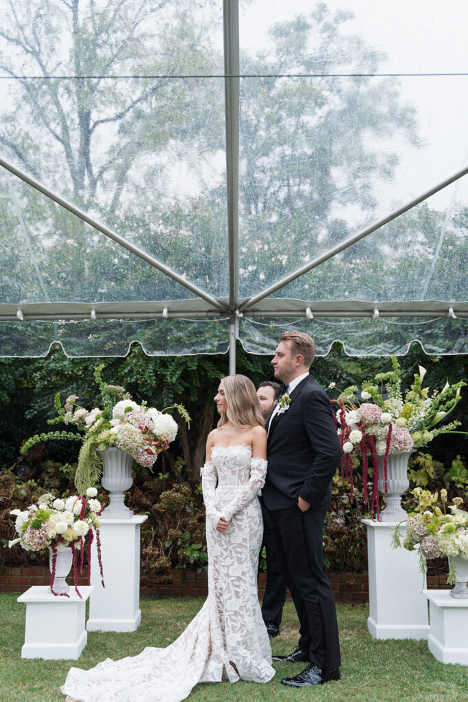 Architectural ceremony flowers with modern floral styling at The Clifton wedding in Virginia