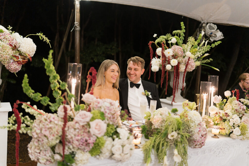 Editorial wedding reception styling with contemporary floral arrangements and elevated centerpieces in Virginia