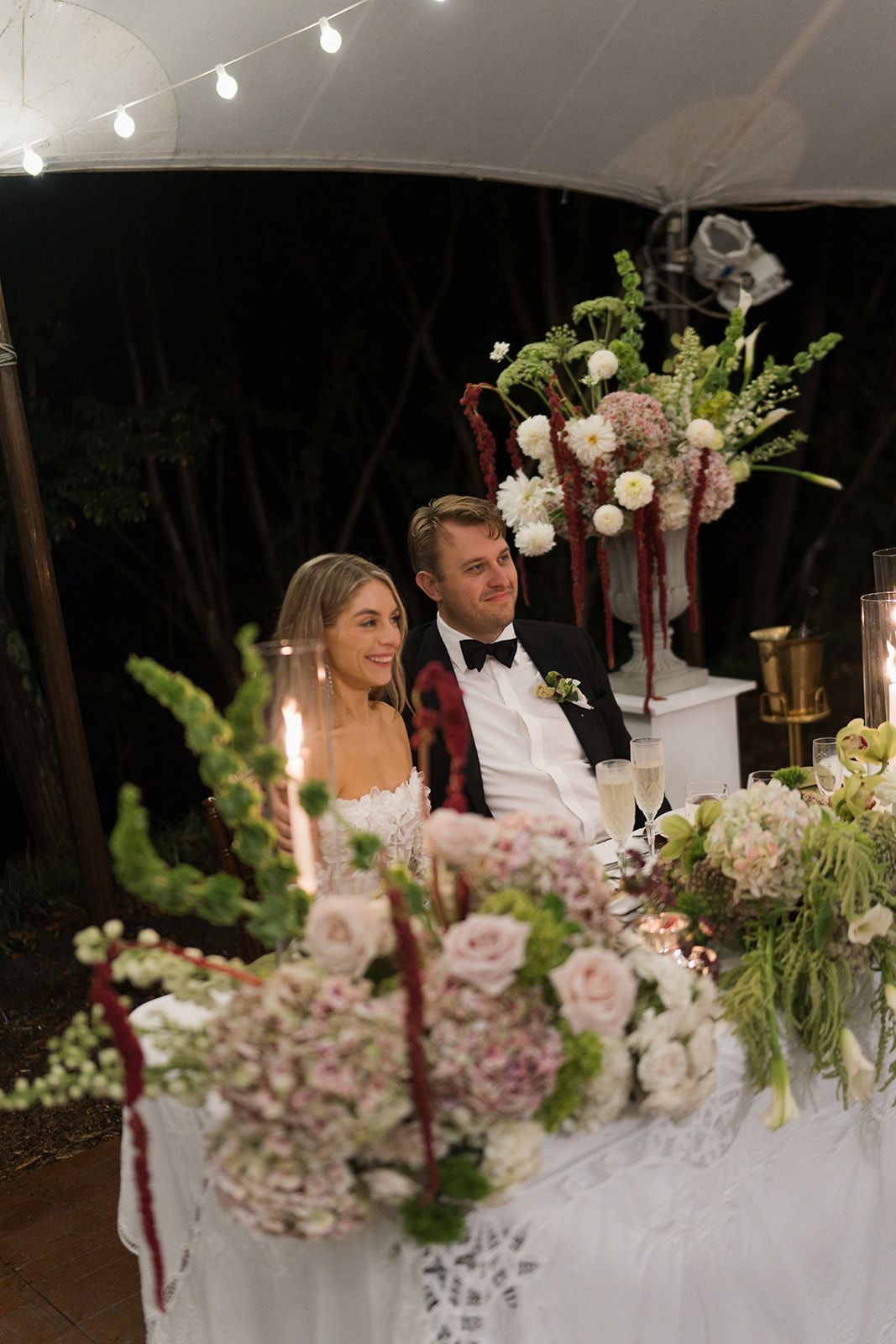 Elegant wedding reception tablescape with layered hydrangeas and modern floral textures at The Clifton wedding venue