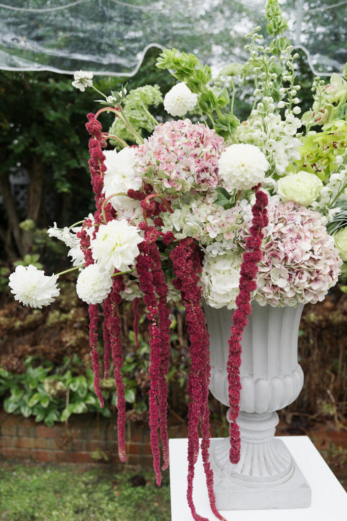 Architectural ceremony flowers with modern floral styling at The Clifton wedding in Virginia