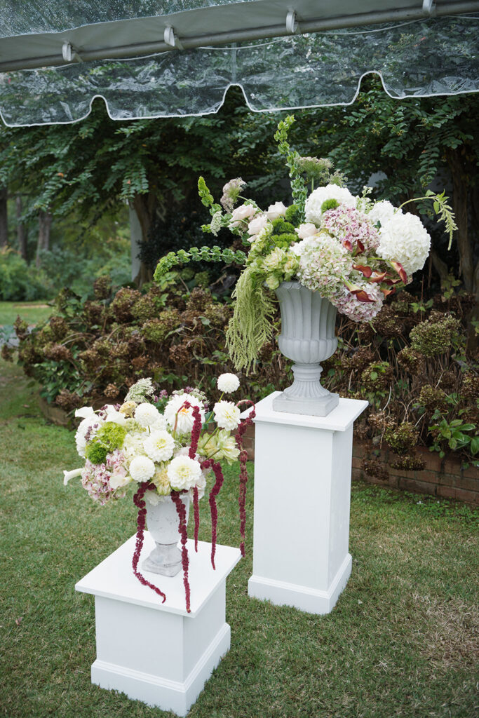 Luxury ceremony floral installation with sculptural calla lilies and layered floral textures at The Clifton Charlottesville